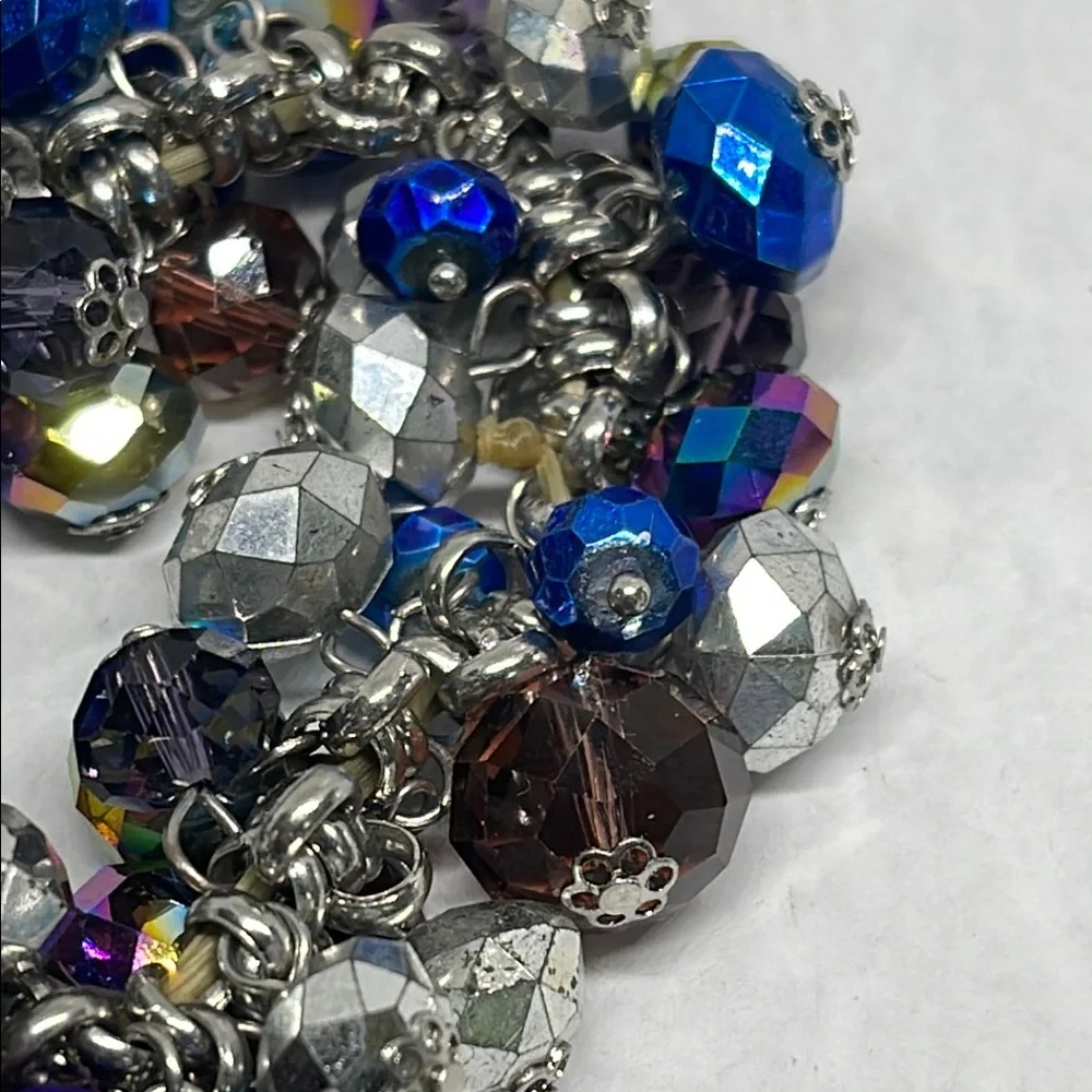 Large size Multicolor Beaded blue metallic cha cha style stretch Bracelet
